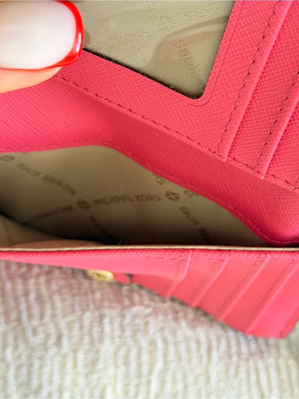 MICHAEL KORS Bright Pink Saffiano Zip Wallet with Gold Hardware